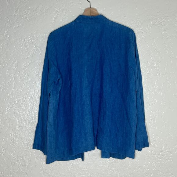 Purejill Women's Indigo Linen Open Front Blazer Jacket with Patch Pockets Medium - Picture 4 of 8